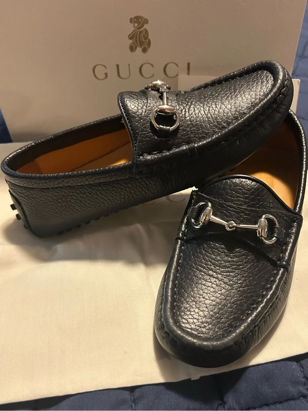 Gucci Boys Driving Horsebit Loafers Black